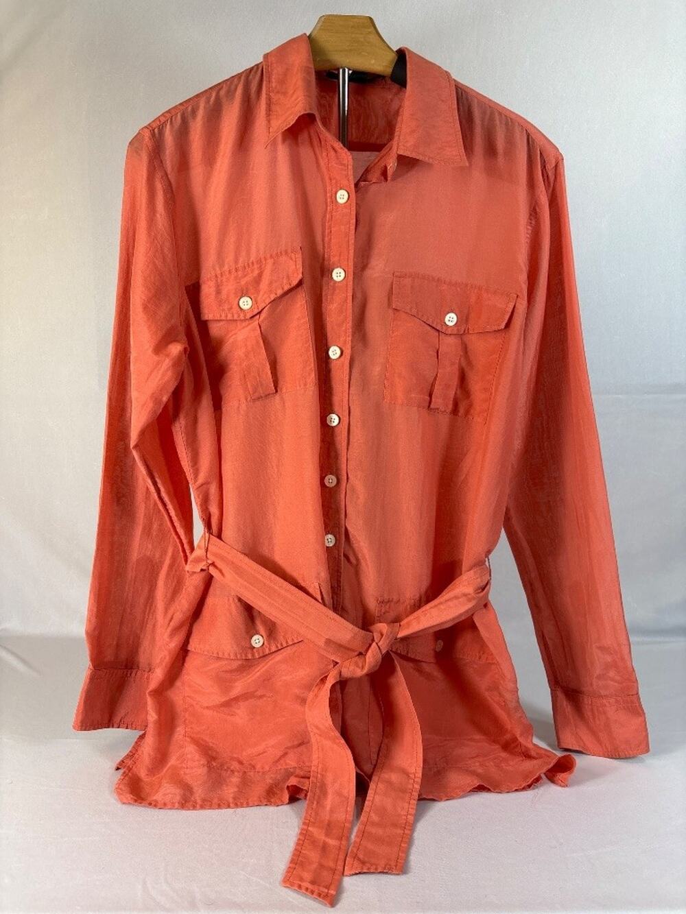 Lauren‎ Ralph Lauren Coral Silk Cotton Blend Shirt Dress Size L Y2K